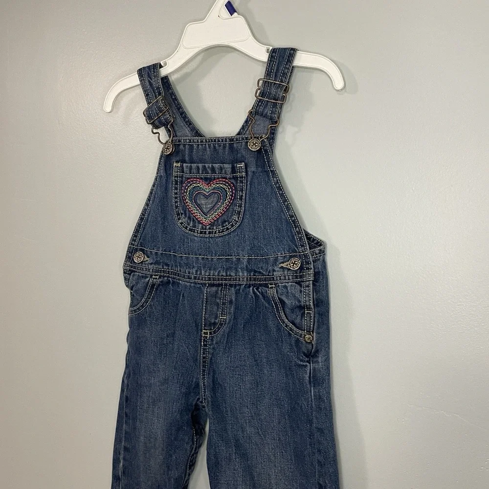 Oshkosh B'Gosh Denim 18m Overalls Rainbow Heart‎ Patch Retro Girly Colorful
